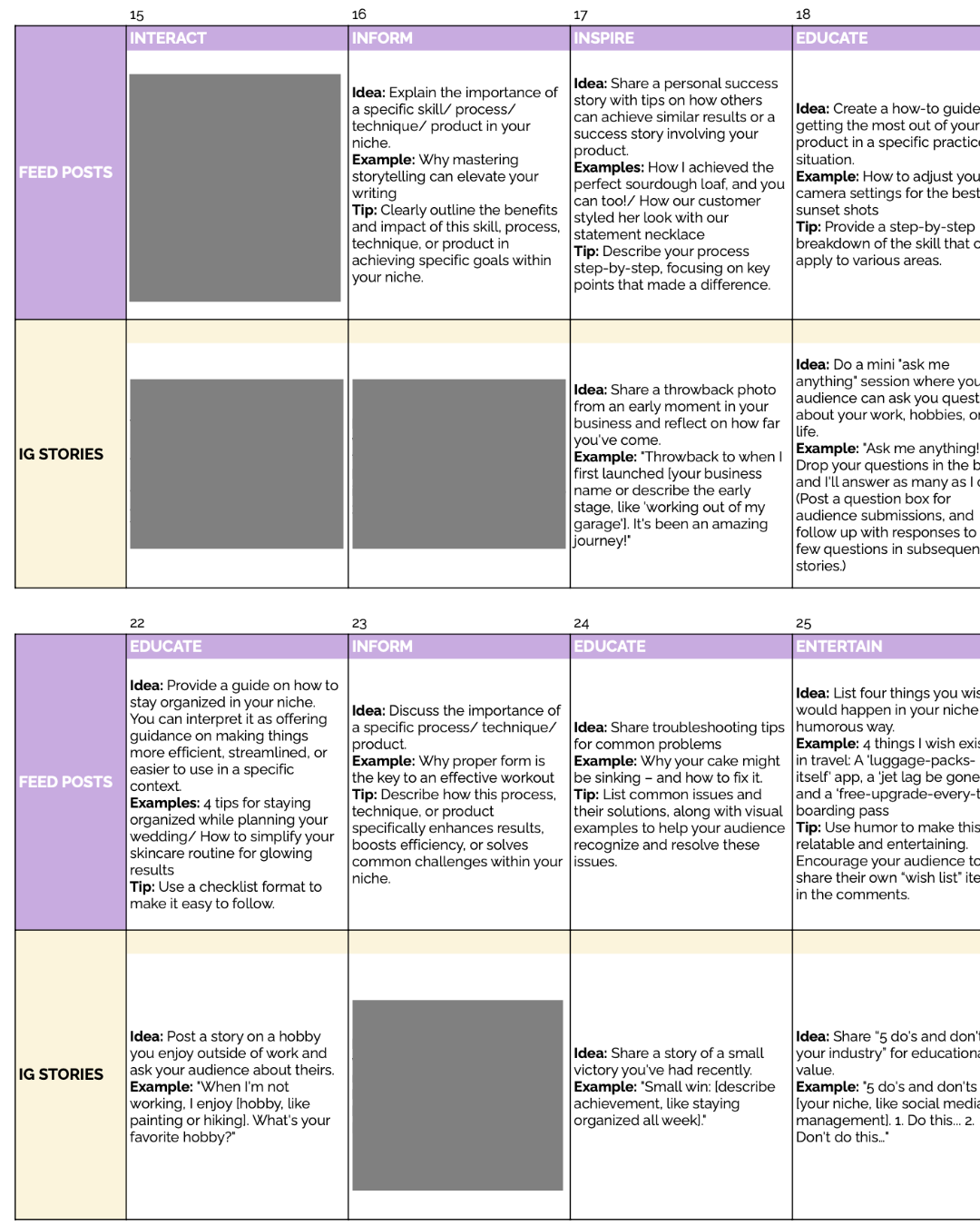 IG Content Calendar